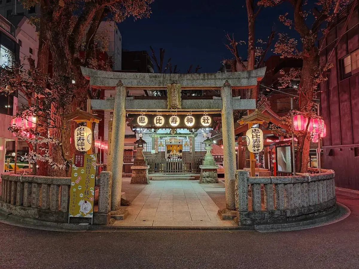 夜の恵比寿神社の鳥居